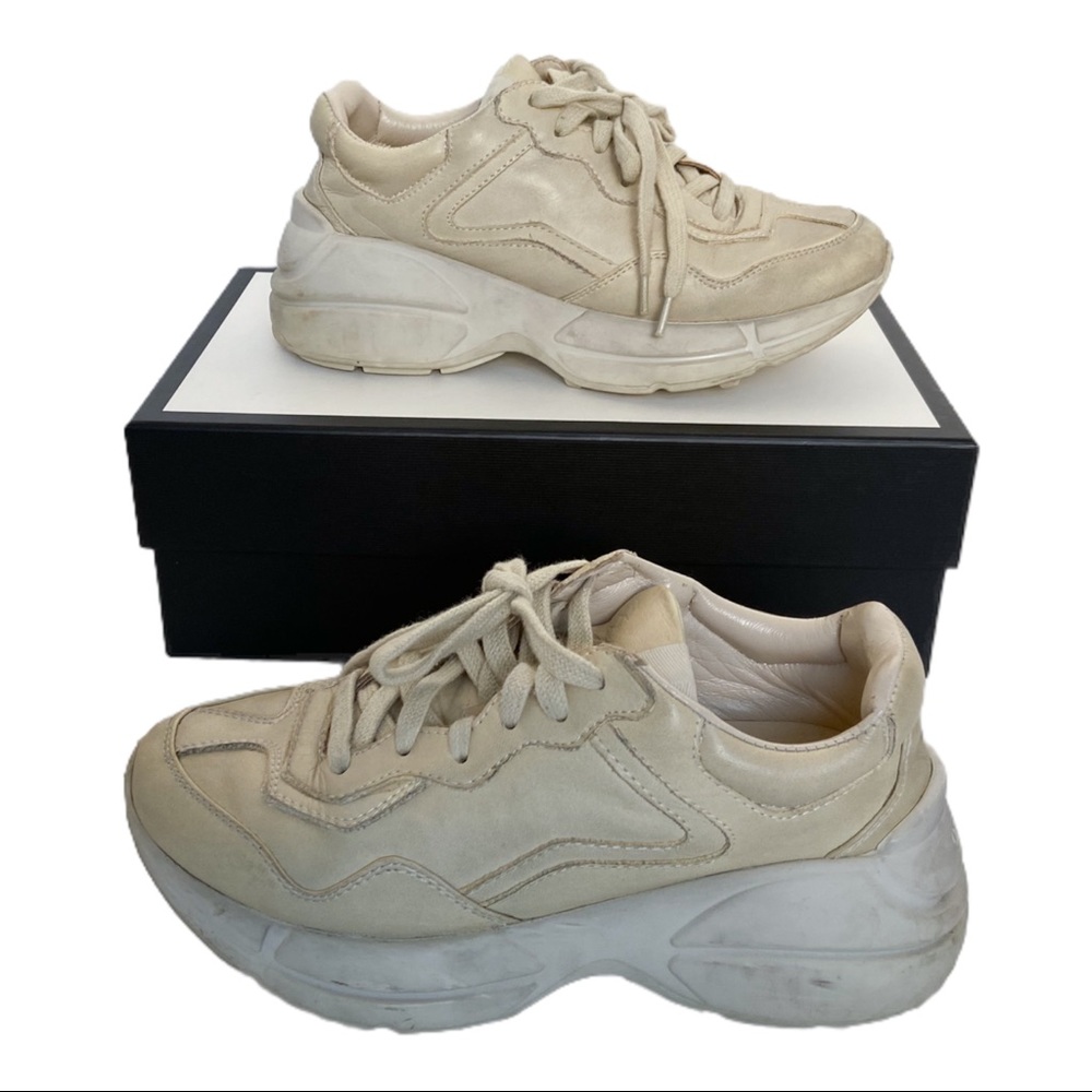 GUCCI Rhyton Leather Trainers In Ecru Size 37 (7) Women’s White Cream $830.